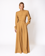 FW-056T | CARAMEL TAN HIGH-WAISTED TROUSERS WITH PLEATS AND BELT