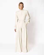 FW-056W | OFF-WHITE HIGH-WAISTED TROUSERS WITH PLEATS AND BELT