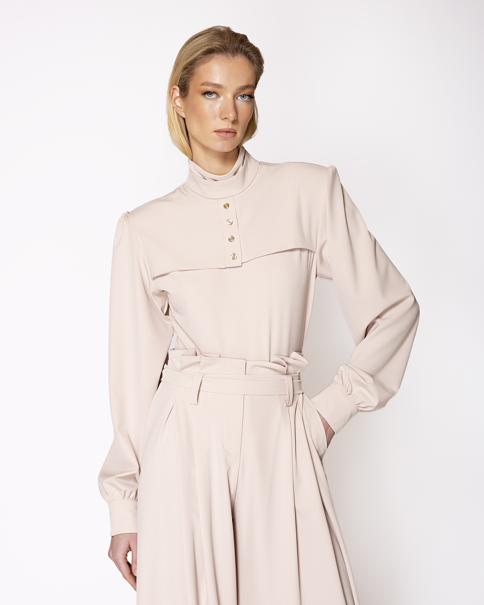 FW057 FW-057 | DUSTY PINK HIGH-NECK BODYSUIT - Image 1
