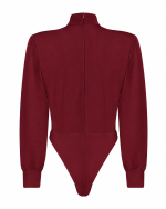 FW-057BR | BURGUNDY CREPE AND STRETCH JERSEY BODYSUIT WITH GOLD BUTTONS - Image 3