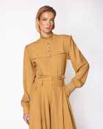 FW-057T | CARAMEL TAN CREPE AND STRETCH JERSEY BODYSUIT