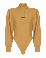 FW-057T | CARAMEL TAN CREPE AND STRETCH JERSEY BODYSUIT - Image 2