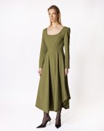 FW-058BR | FITTED MIDI DRESS WITH ASYMMETRIC HEM - Image 10
