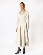 FW-058BR | FITTED MIDI DRESS WITH ASYMMETRIC HEM - Image 4
