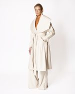 FW-059 | LONGLINE LEATHER COAT WITH OVERSIZED COLLAR - Image 2