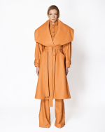 FW-059T | TAN COAT WITH OVERSIZED COLLAR AND BELT - Image 2