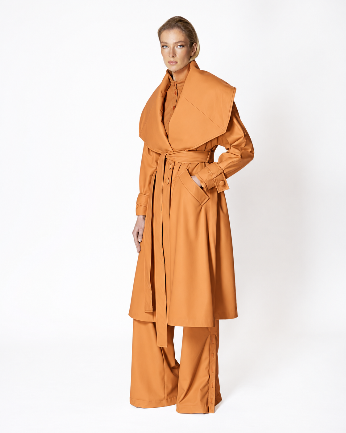 FW059TT2 FW-059T | TAN COAT WITH OVERSIZED COLLAR AND BELT - Image 1