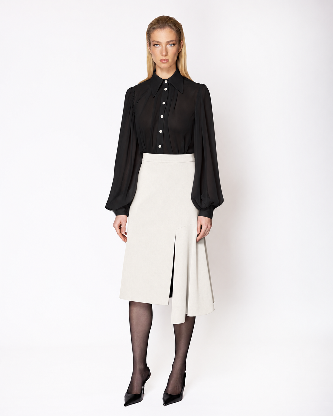 FW062W FW-062 | ASYMMETRIC MIDI SKIRT WITH LAYERED PANELS - Image 1