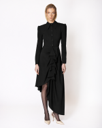 FW-063B | BLACK ASYMMETRIC DRESS WITH COLLAR AND RUFFLE