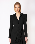 FW-063B | BLACK ASYMMETRIC DRESS WITH COLLAR AND RUFFLE - Image 2