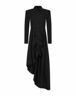 FW-063B | BLACK ASYMMETRIC DRESS WITH COLLAR AND RUFFLE - Image 3