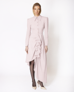 FW-063P | DUSTY PINK ASYMMETRIC DRESS WITH COLLAR AND RUFFLE