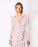 FW-063P | DUSTY PINK ASYMMETRIC DRESS WITH COLLAR AND RUFFLE - Image 2