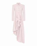 FW-063P | DUSTY PINK ASYMMETRIC DRESS WITH COLLAR AND RUFFLE - Image 3