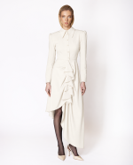 FW063W | OFF-WHITE ASYMMETRIC DRESS WITH COLLAR AND RUFFLE