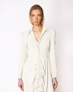 FW063W | OFF-WHITE ASYMMETRIC DRESS WITH COLLAR AND RUFFLE - Image 2