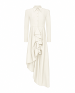 FW063W | OFF-WHITE ASYMMETRIC DRESS WITH COLLAR AND RUFFLE - Image 3