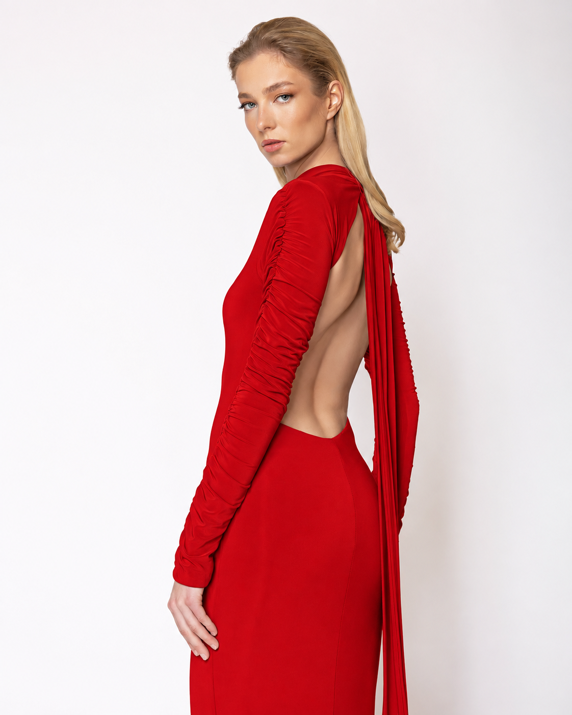 FW067R2 FW-067R | LONG FITTED STRETCH JERSEY DRESS - Image 1