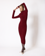FW-068BR | RUCHED MIDI DRESS WITH HIGH NECK