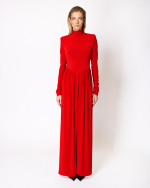 FW-069BR | MAXI DRESS WITH RUCHING AND V-SHAPED WAIST