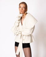 FW-076W | CROP COAT WITH OVERSIZED COLLAR AND WAIST BELT - Image 2