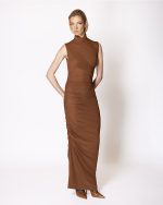 FW-079 | STRETCH TULLE MAXI DRESS WITH DRAPING AND HIGH NECK