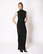 FW-079 | STRETCH TULLE MAXI DRESS WITH DRAPING AND HIGH NECK - Image 7