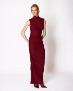 FW-079 | STRETCH TULLE MAXI DRESS WITH DRAPING AND HIGH NECK - Image 4