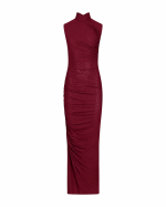 FW-079 | STRETCH TULLE MAXI DRESS WITH DRAPING AND HIGH NECK - Image 5