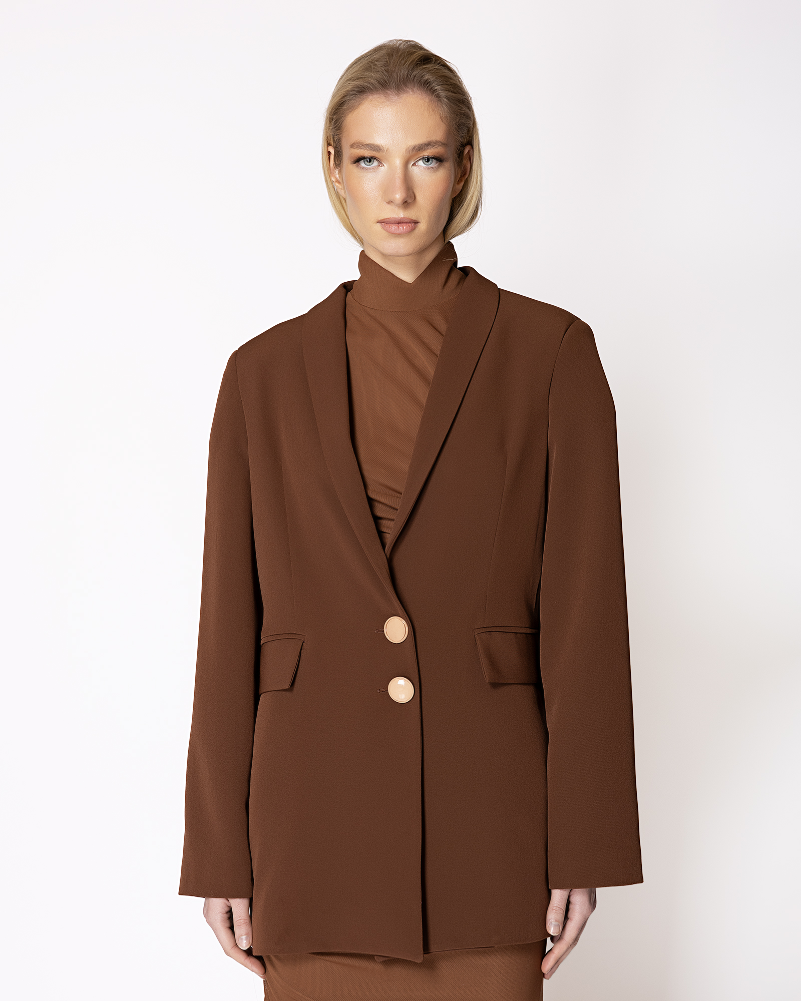 FW086 FW-086W | LONGLINE BLAZER WITH TUXEDO COLLAR AND TWO BUTTONS - Image 1