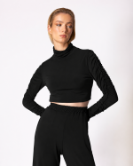 FW-090 | CROPPED STRETCH JERSEY TOP WITH RUCHED SLEEVES - Image 7