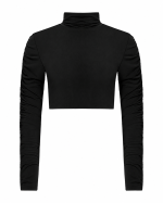 FW-090 | CROPPED STRETCH JERSEY TOP WITH RUCHED SLEEVES - Image 8