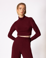 FW-090 | CROPPED STRETCH JERSEY TOP WITH RUCHED SLEEVES - Image 4