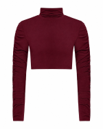 FW-090 | CROPPED STRETCH JERSEY TOP WITH RUCHED SLEEVES - Image 5