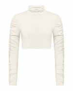 FW-090 | CROPPED STRETCH JERSEY TOP WITH RUCHED SLEEVES - Image 2