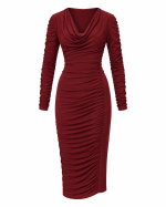 FW-091 | STRETCH JERSEY MIDI DRESS WITH COWL NECKLINE AND RUCHING - Image 6