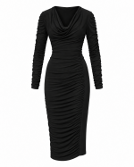 FW-091 | STRETCH JERSEY MIDI DRESS WITH COWL NECKLINE AND RUCHING - Image 4