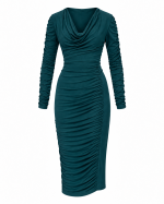 FW-091 | STRETCH JERSEY MIDI DRESS WITH COWL NECKLINE AND RUCHING - Image 8