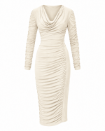 FW-091 | STRETCH JERSEY MIDI DRESS WITH COWL NECKLINE AND RUCHING - Image 2