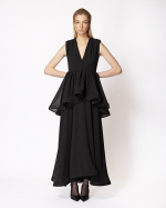 FW-092 | LONG CHIFFON DRESS WITH CROSSOVER BODICE AND ASYMMETRIC FLOUNCE - Image 4
