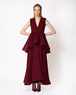 FW-092 | LONG CHIFFON DRESS WITH CROSSOVER BODICE AND ASYMMETRIC FLOUNCE
