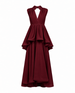 FW-092 | LONG CHIFFON DRESS WITH CROSSOVER BODICE AND ASYMMETRIC FLOUNCE - Image 2