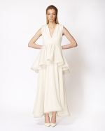 FW-092 | LONG CHIFFON DRESS WITH CROSSOVER BODICE AND ASYMMETRIC FLOUNCE - Image 7