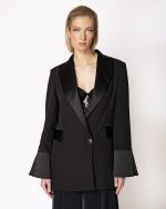 FW-094 | LONGLINE BLAZER WITH SATIN DETAILS