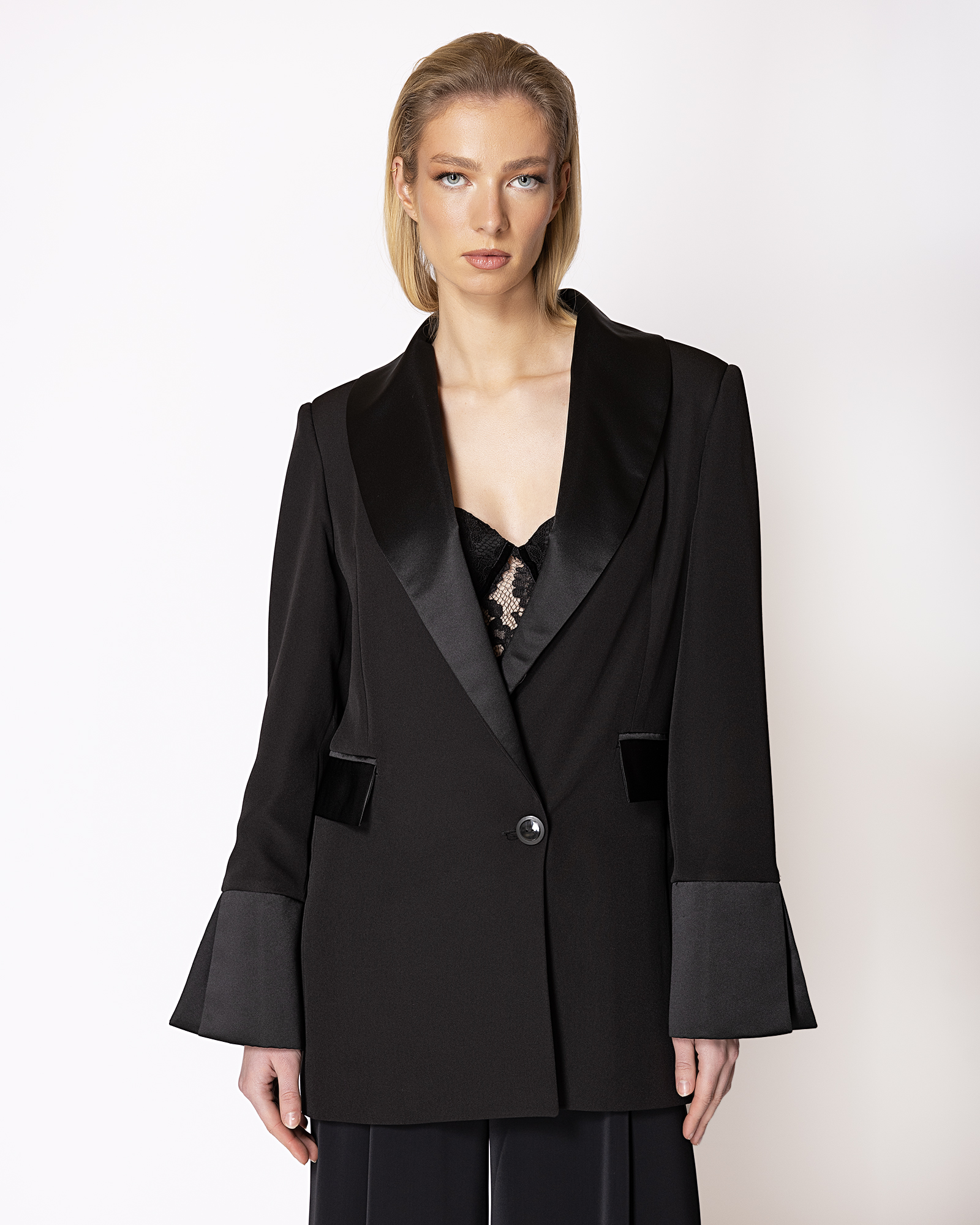 FW094 FW-094 | LONGLINE BLAZER WITH SATIN DETAILS - Image 1
