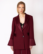 FW-094BR | LONGLINE BLAZER WITH TUXEDO COLLAR AND SATIN DETAILS