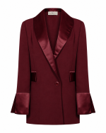FW-094BR | LONGLINE BLAZER WITH TUXEDO COLLAR AND SATIN DETAILS - Image 3
