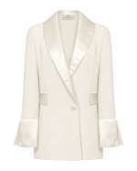 FW-094W | LONGLINE BLAZER WITH TUXEDO COLLAR AND SATIN DETAILS - Image 3