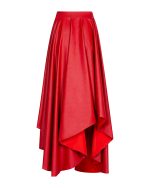 FW-049 | RED LEATHER MAXI SKIRT WITH ASYMMETRIC HEM - Image 3