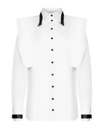 FW-073W | WHITE SHIRT WITH GEOMETRIC SHOULDERS AND CROC-EMBOSSED LEATHER - Image 4